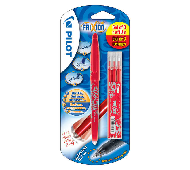 Rollerpen PILOT friXion medium rood blister à 1 stuk + 3 vullingen