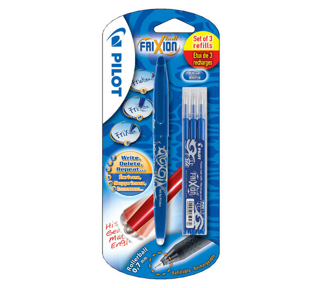 Rollerpen PILOT friXion medium blauw blister à 1 stuk + 3 vullingen