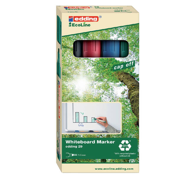 Whiteboardmarker edding 29 EcoLine schuin 1-5mm assorti set à 4 stuks