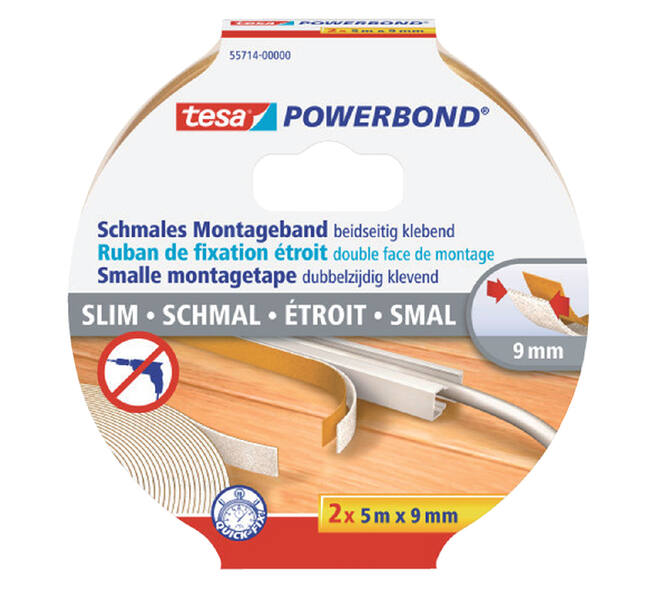 Dubbelzijdige montagetape tesa® Powerbond Small 5mx9mm wit 2 stuks