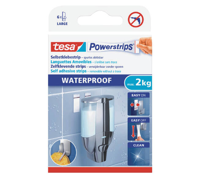 Kleefstrips Powerstrips® waterproof LARGE dubbelzijdig 2kg 6 stuks