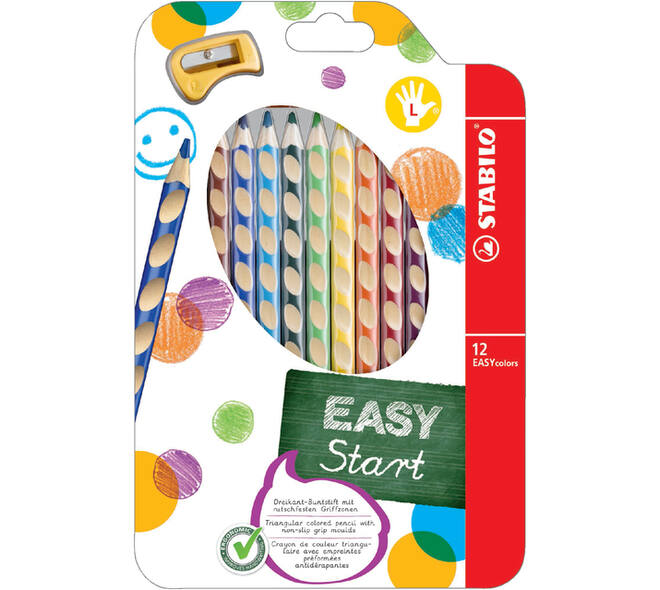 Kleurpotloden STABILO 331 Easycolor linkshandig puntenslijper ass 12st
