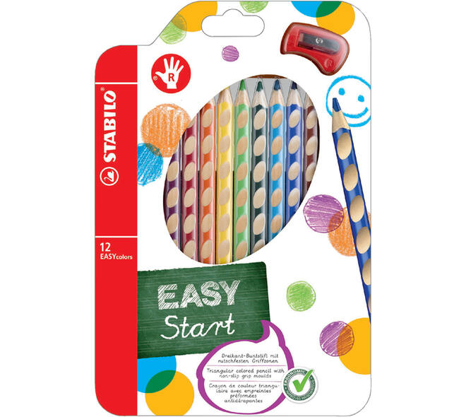Kleurpotloden STABILO 331 Easycolor rechtshandig puntenslijper ass 12x