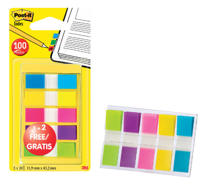 Indextabs Post-it 6835 11.9x43.1mm 3+2 gratis assorti 100 tabs