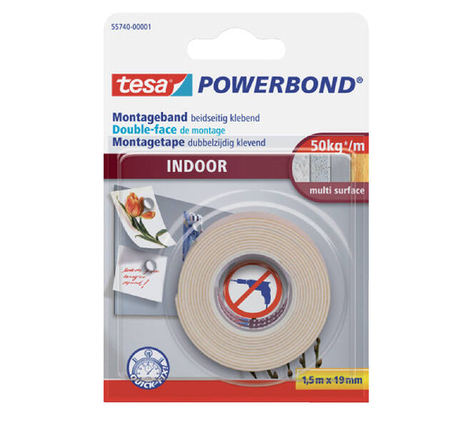 Dubbelzijdig montagetape tesa® Powerbond Indoor 1,5mx19mm wit