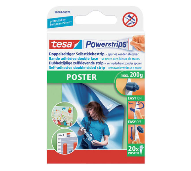 Kleefstrips tesa Powerstrips® poster dubbelzijdig 20 stuks blister 20 stuks