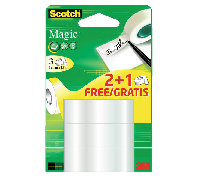 Plakband Scotch Magic 19mmx15m 2+1 gratis onzichtbaar 3 rollen