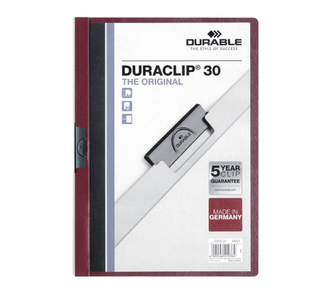Klemmap Durable Duraclip A4 3mm 30 vellen aubergine