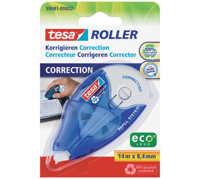 Correctietape tesa® ecoLogo® 8,4mmx14m navulbaar op blister