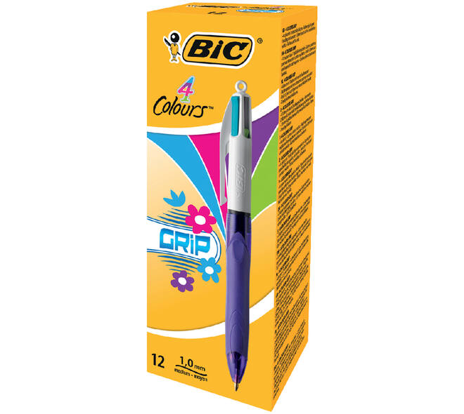 Balpen Bic 4kleuren grip fashion medium paars