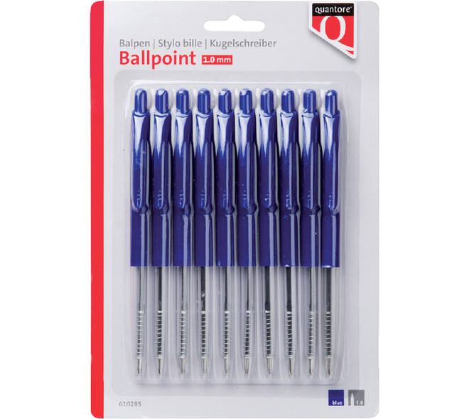 Balpen Quantore drukknop blauw 10 stuks