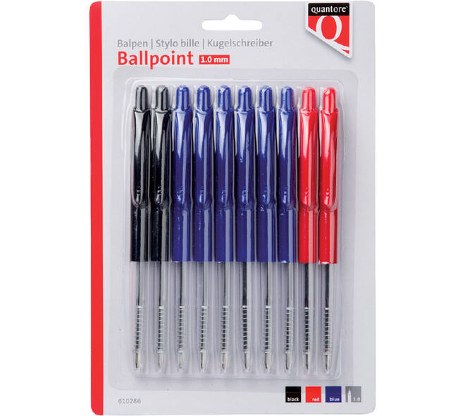 Balpen Quantore drukknop assorti 10 stuks