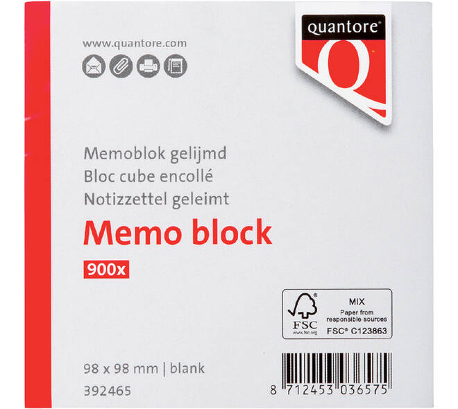 Memoblok Quantore kopgelijmd 98x98mm 900 vel