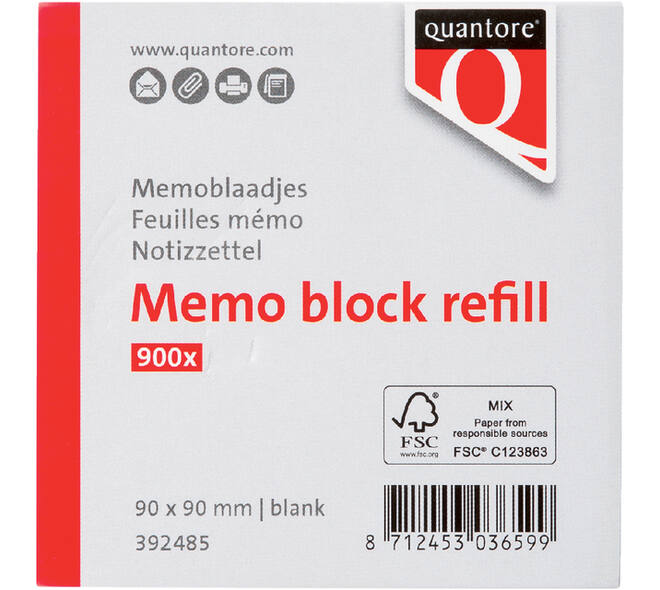 Memoblaadjes Quantore losbladig 90x90x90mm 900 vel