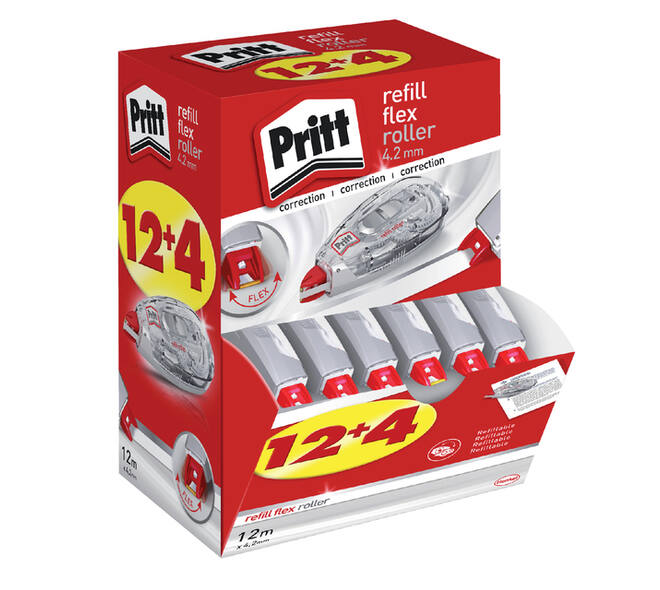 Correctietape Pritt navulbaar 4.2mmx12m Flex promopack à 12+4 gratis