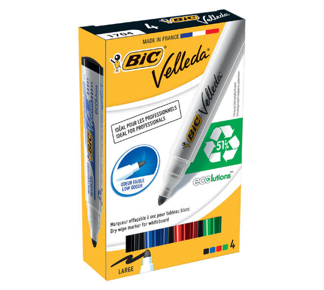Whiteboardmarker Bic Velleda 1701 rond large assorti doos à 4 stuks