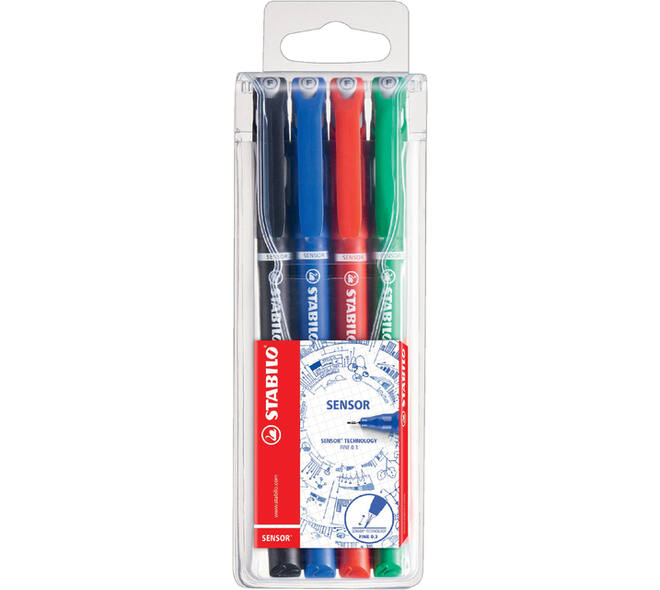 Fineliner STABILO Sensor 189 fijn assorti etui à 4 stuks