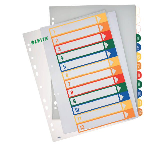 Tabblad Leitz WOW A4+ 11-gaats 1-12 PP assorti