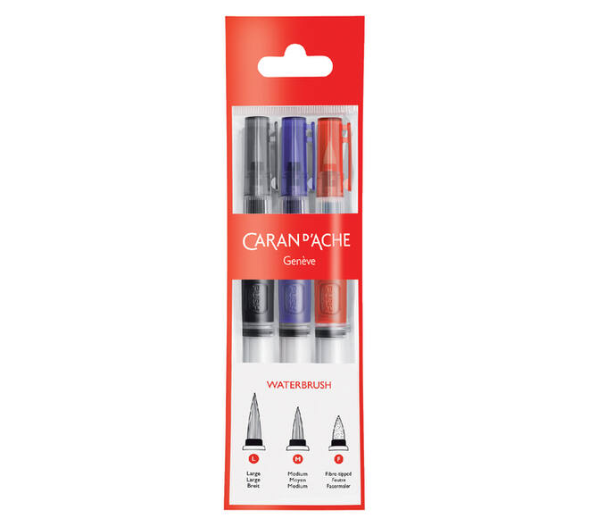 Penseel Caran d'Ache medium, breed , fibre tip set à 3st