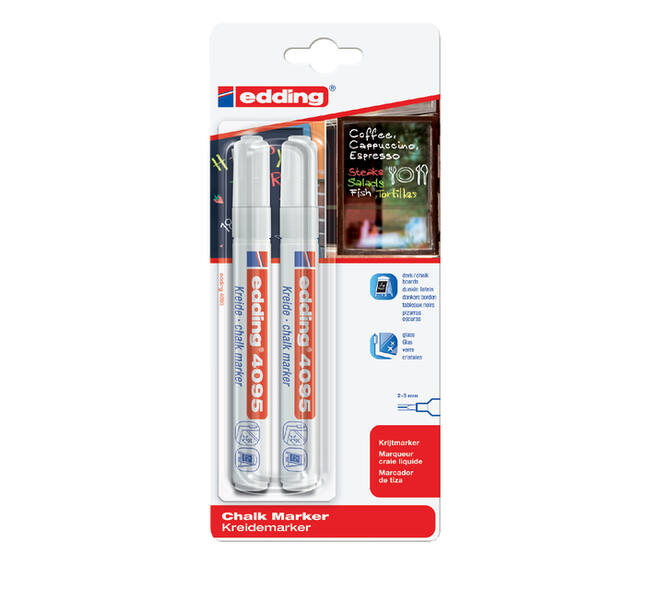 Krijtstift edding 4095 rond 2-3mm wit blister à 2 stuks