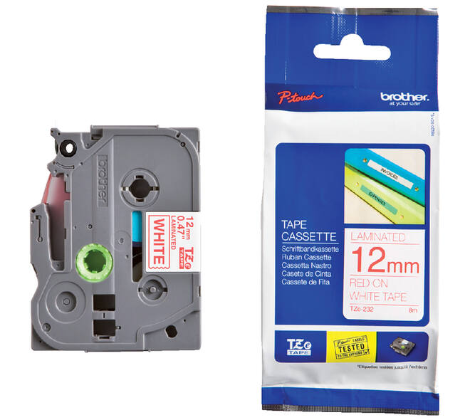 Labeltape Brother P-touch TZe-232 standaard 12mm rood op wit