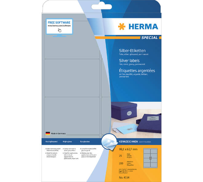 Etiket HERMA 4114 99.1X67.7mm zilver 200 stuks