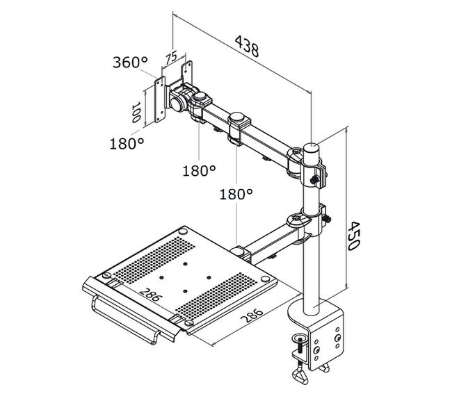 Laptoparm Neomounts D960 10-27" met klem zwart