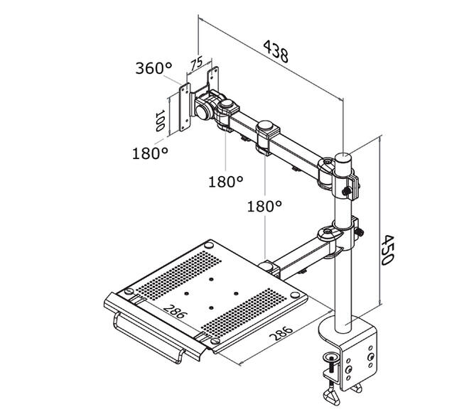 Laptoparm Neomounts D960 10-27" met klem zwart