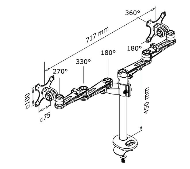 Monitorarm Neomounts D935DG 2x10-27" doorvoer zilvergrijs