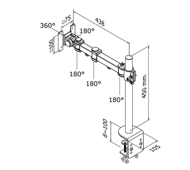 Monitorarm Neomounts D960 10-30" met klem zwart