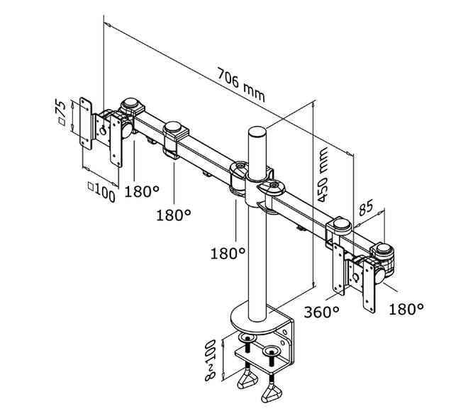 Monitorarm Neomounts D960D 2x10-27" met klem zwart