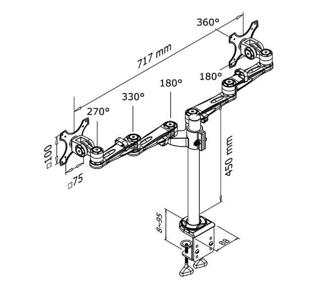 Monitorarm Neomounts D935D 2x10-27" met klem zilvergrijs