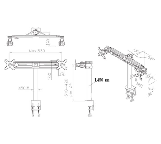 Monitorarm Neomounts D700D 2x19-30" met klem zwart