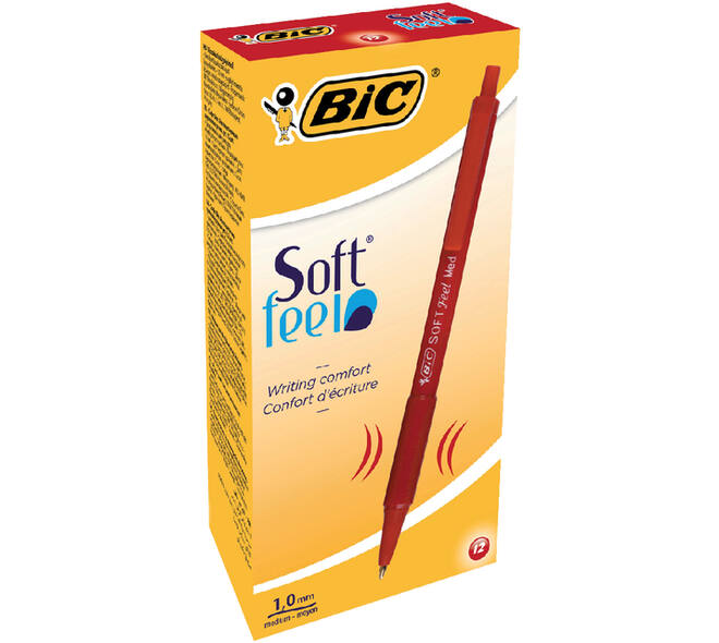 Balpen Bic soft feel grip clic medium rood