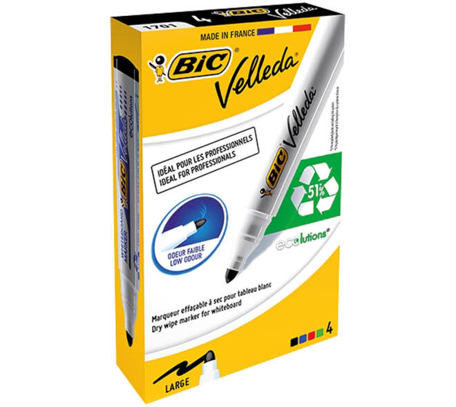 Whiteboardmarker Bic Velleda 1701 rond large assorti doos à 4 stuks