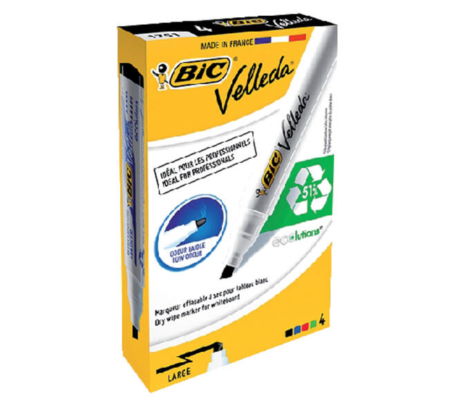 Whiteboardmarker Bic Velleda 1751 schuin large assorti set à 4 stuks
