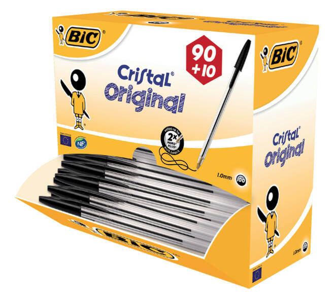 Balpen Bic Cristal medium zwart doos à 90+10 gratis