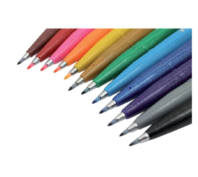 Brushpen Pentel SES15C Sign Artist standaardkleuren 12 stuks