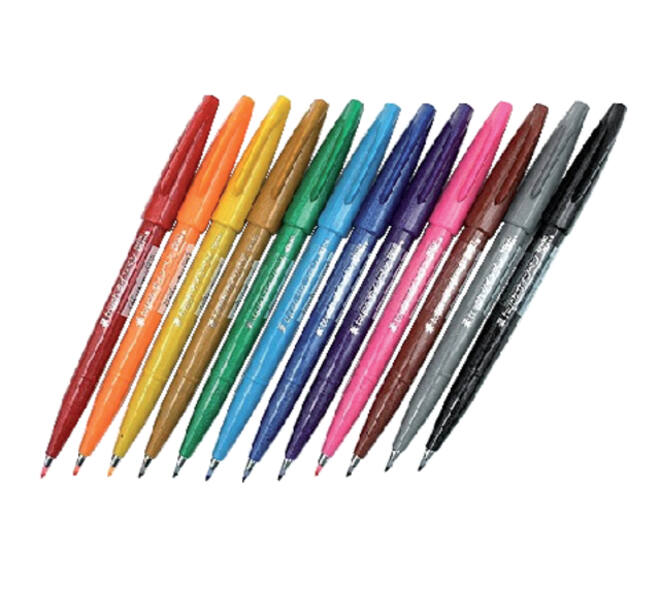 Brushpen Pentel SES15C Sign Artist standaardkleuren 12 stuks