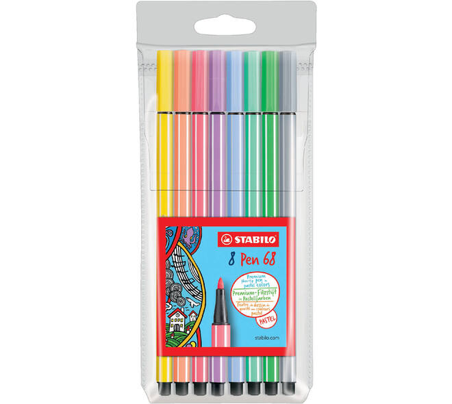 Viltstift STABILO Pen 68 medium pastel assorti etui à 8 stuks