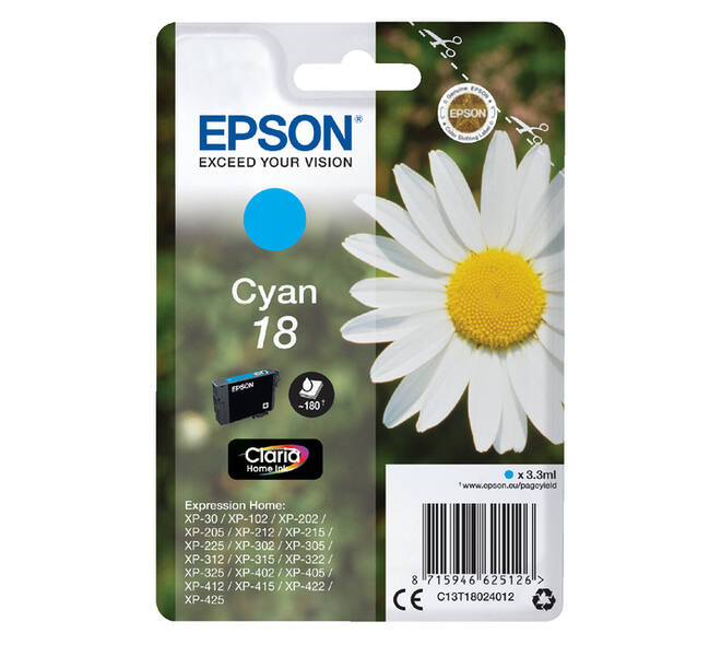Inktcartridge Epson 18 T1802 blauw