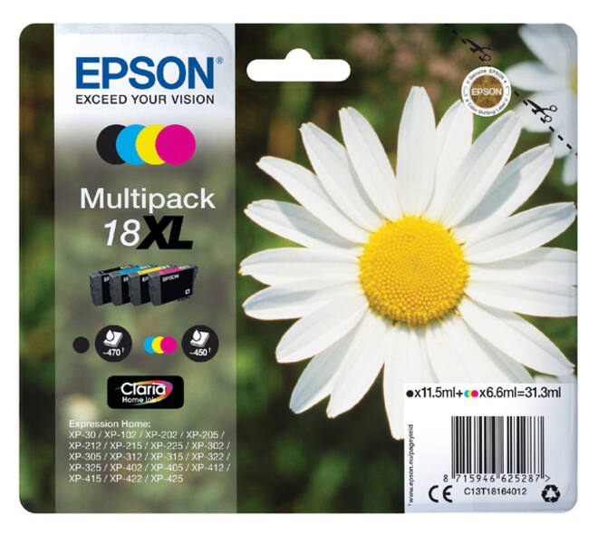 Inktcartridge Epson 18XL T1816 zwart + 3 kleuren
