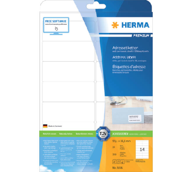 Etiket HERMA 5076 99.1x38.1mm premium wit 350 stuks