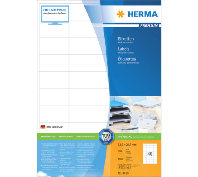 Etiket HERMA 4610 52.5x29.7mm premium wit 8000 stuks