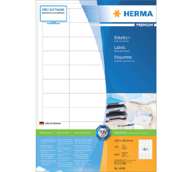 Etiket HERMA 4608 48.3x25.4mm premium wit 8800 stuks