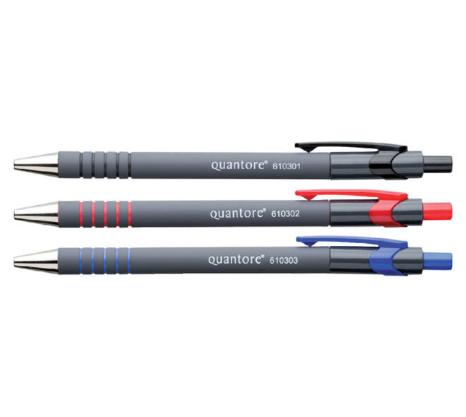 Balpen Quantore rubbergrip drukknop blauw medium
