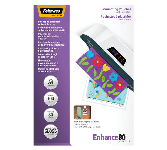 Lamineerhoes Fellowes A4 zelfklevend 2x80micron 100 stuks