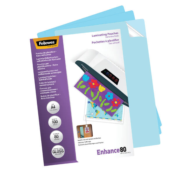 Lamineerhoes Fellowes A4 zelfklevend 2x80micron 100 stuks