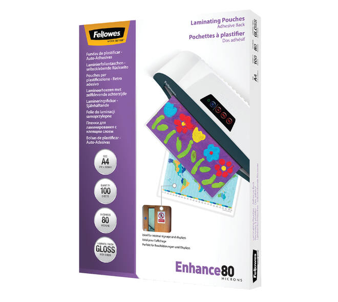 Lamineerhoes Fellowes A4 zelfklevend 2x80micron 100 stuks