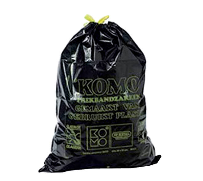 Vuilniszak Komo 60 liter met trekband zwart rol à 15 stuks